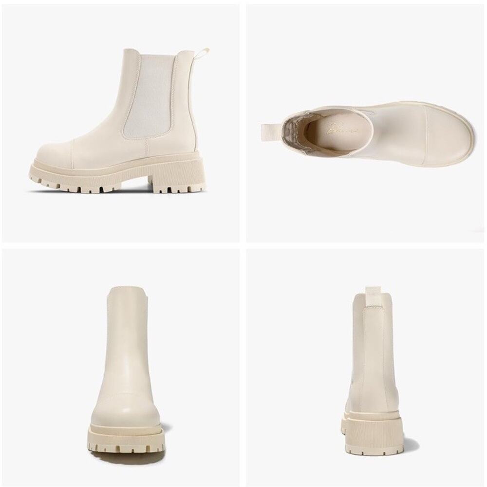 Bacia Chelsea Ankle Boots Women Lug Sole Chunky Heel Slip On Booties Beige White - Picture 7 of 7